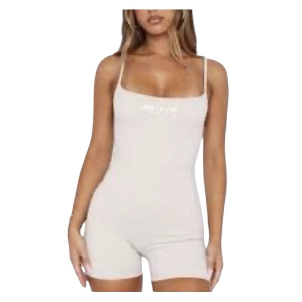 New White Fox Playsuit Romper Women's XS Sleeveless Stretch Workout Gym